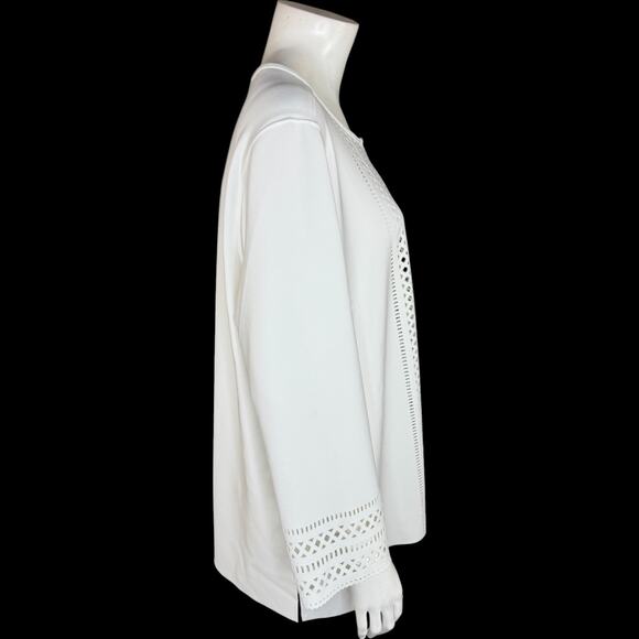 GRAVER Susan Graver LK Fusion Plus Regular Laser Cut Cardigan Cream Petal L - Picture 9 of 13